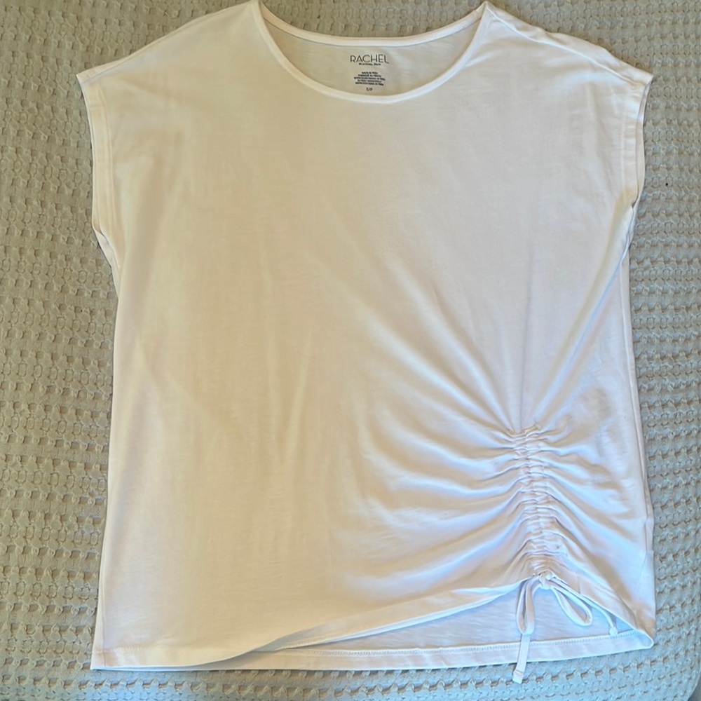 Rachel Roy white t-shirt with ruched side, Size Small